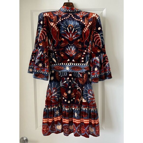 FARM RIO Nature Beauty Blue Velvet Mini Dress Size: Small Condition: NWOT - Picture 8 of 14